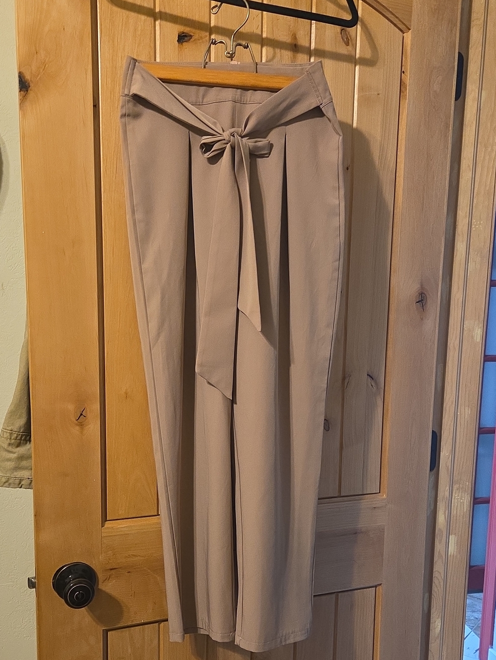 SHEIN Taupe Tie-Waist Wide-Leg Trousers